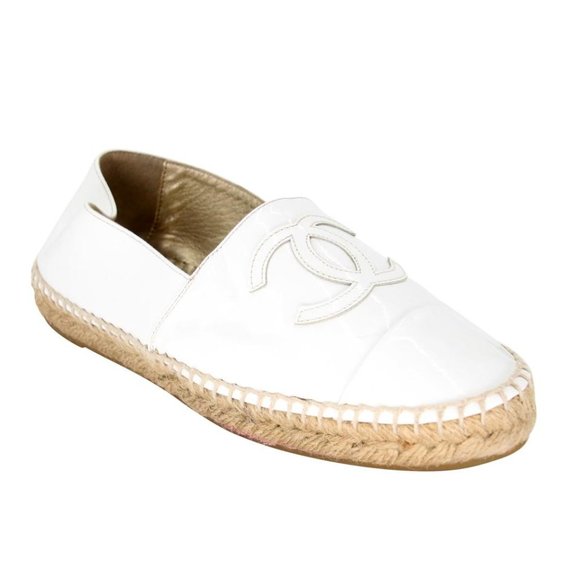 Chanel White Lambskin Patent Leather Espadrille Flats - Picture 3 of 15